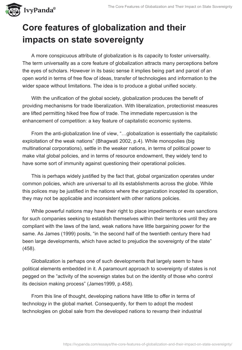 The Core Features of Globalization and Their Impact on State Sovereignty. Page 2
