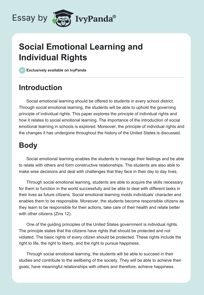 Social Emotional Learning and Individual Rights. Page 1