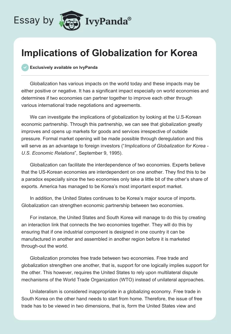 globalization in south korea essay
