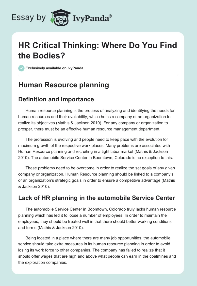 HR Critical Thinking: Where Do You Find the Bodies?. Page 1