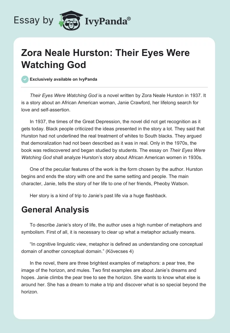 Zora Neale Hurston: Their Eyes Were Watching God. Page 1