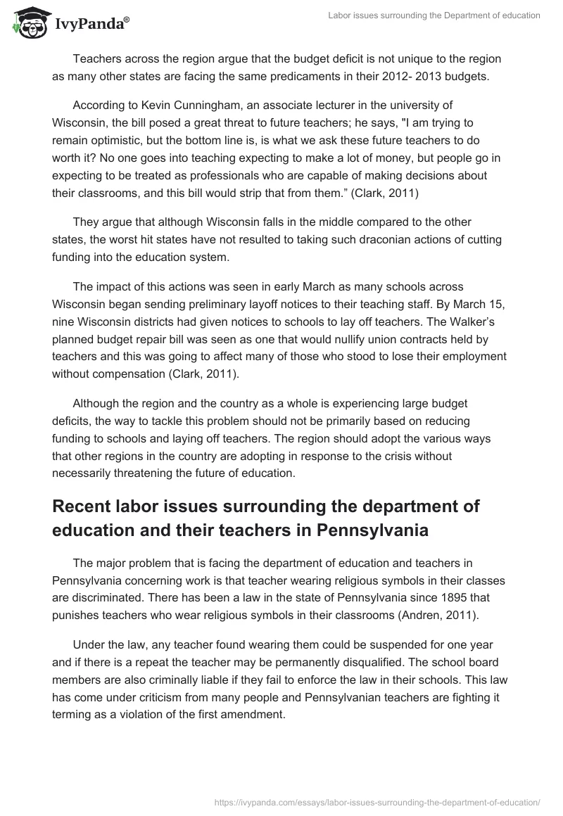 Labor issues surrounding the Department of education. Page 3