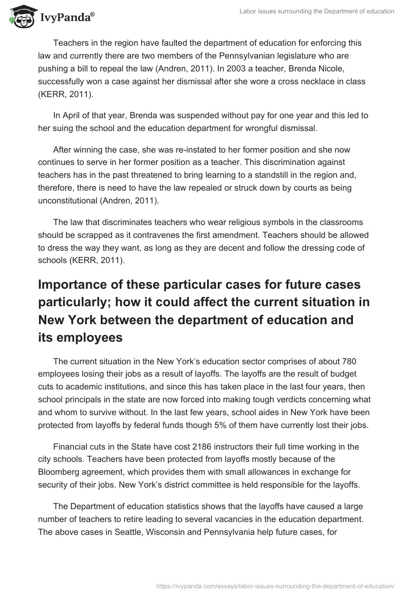 Labor issues surrounding the Department of education. Page 4