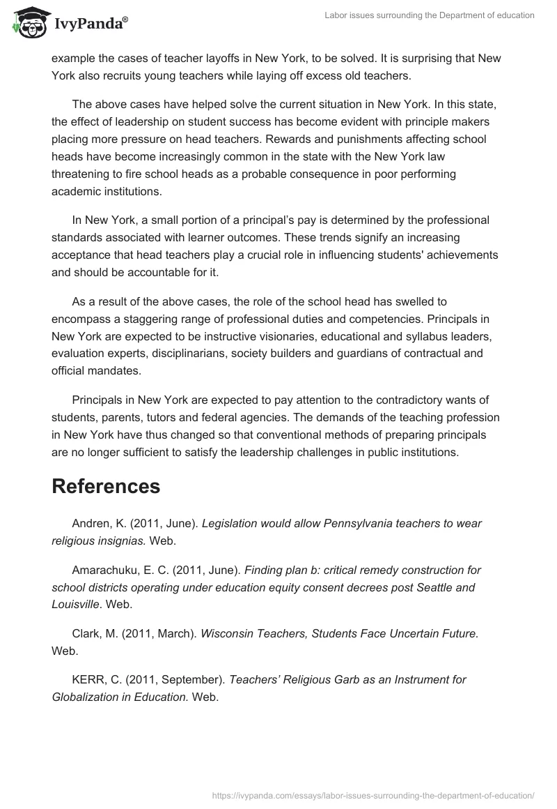 Labor issues surrounding the Department of education. Page 5