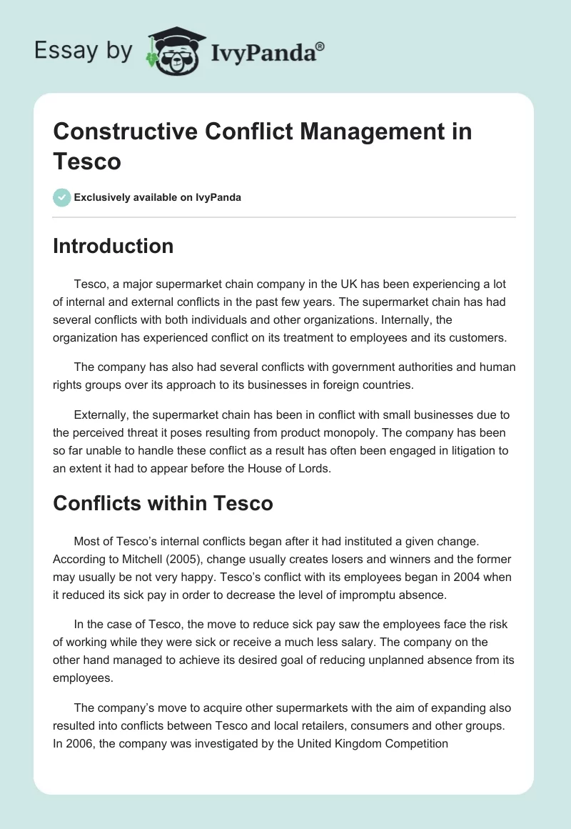 Constructive Conflict Management in Tesco. Page 1