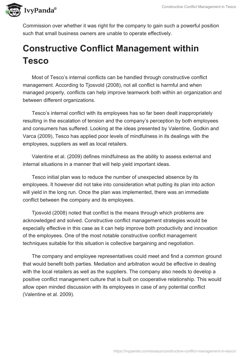 Constructive Conflict Management in Tesco. Page 2