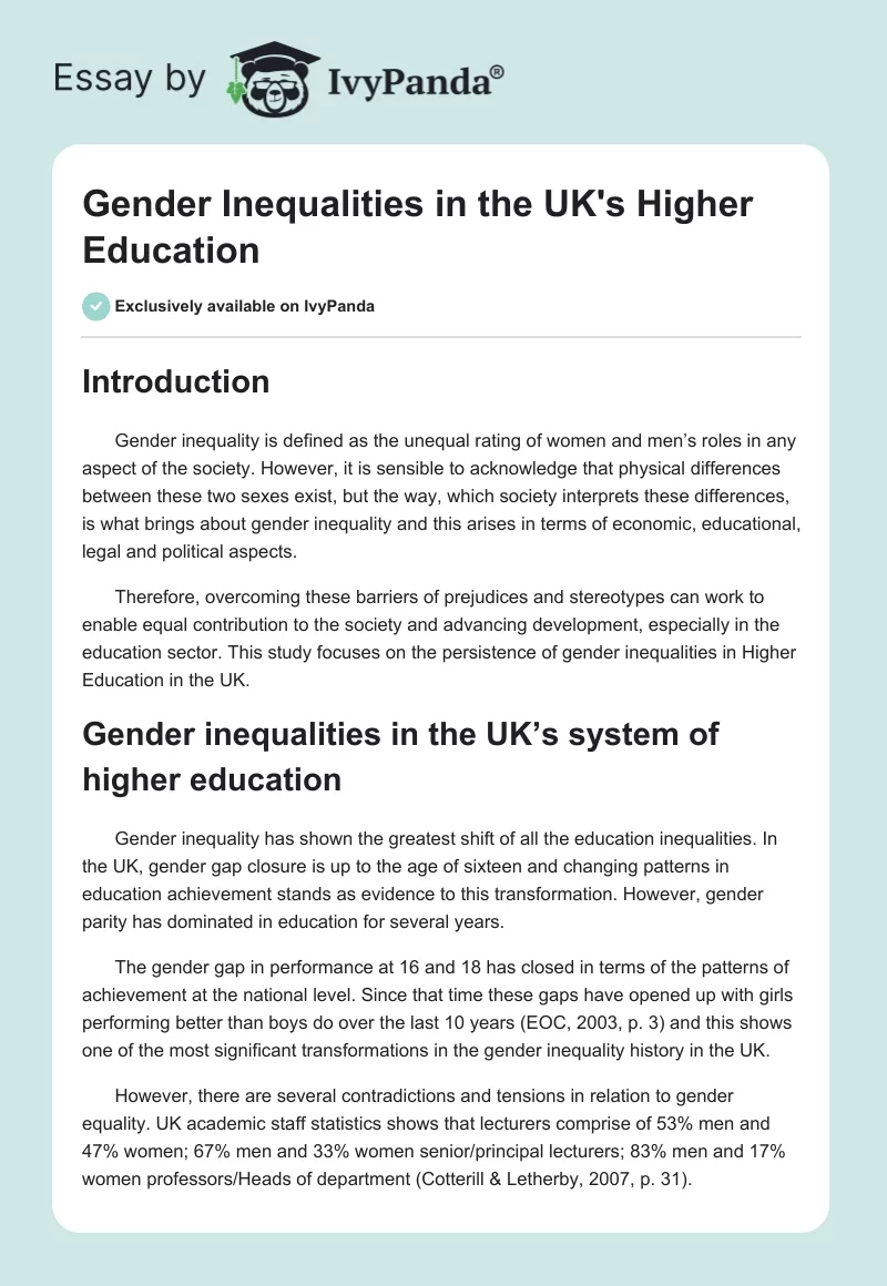 Gender Inequalities in the UK's Higher Education. Page 1