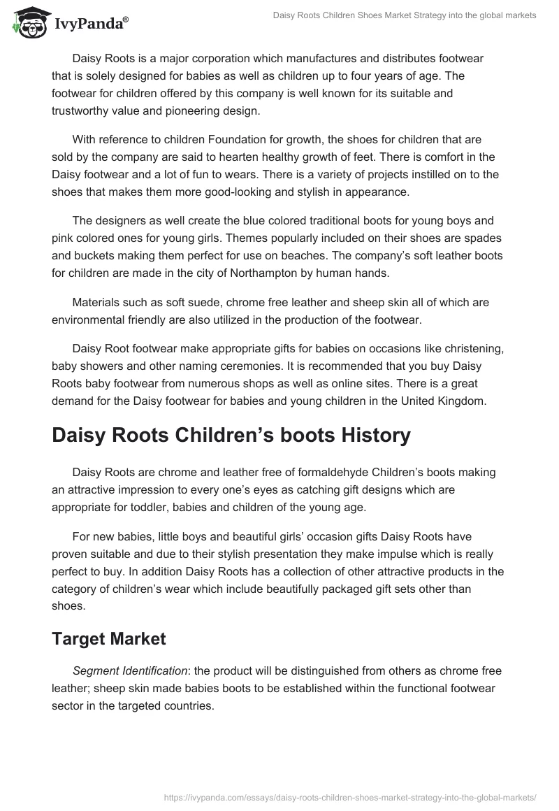Daisy Roots Children Shoes Market Strategy into the global markets. Page 2
