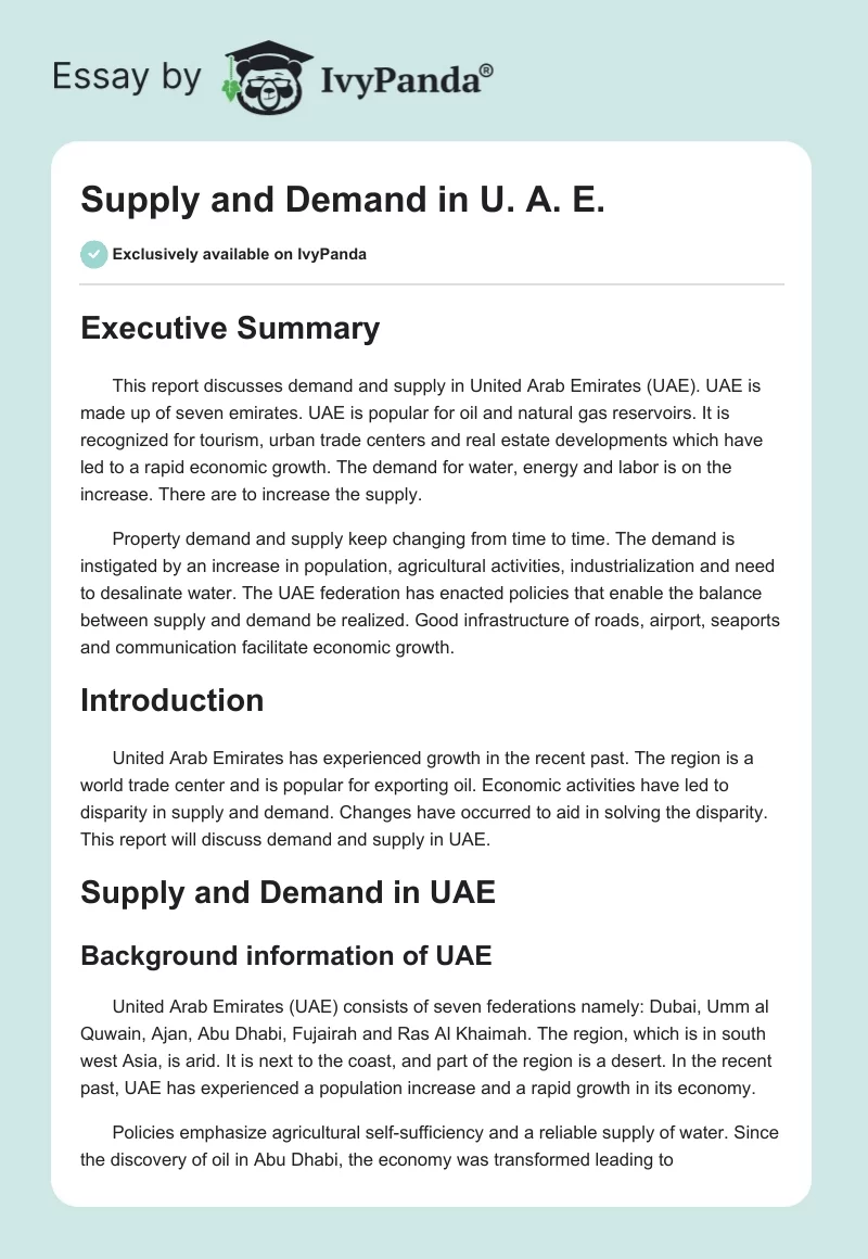 Supply and Demand in U. A. E.. Page 1