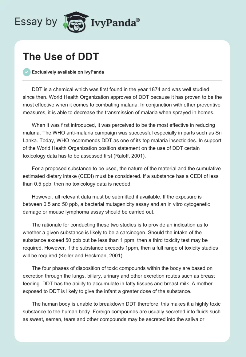 The Use of DDT. Page 1