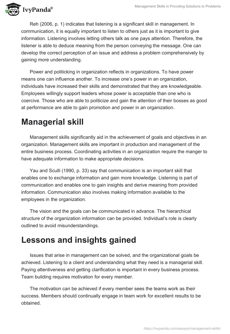 Management Skills in Providing Solutions to Problems. Page 5