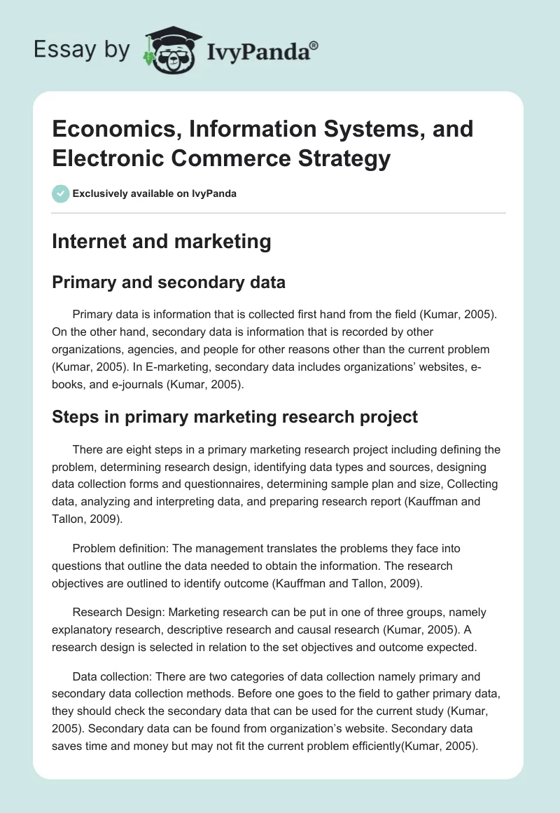 Economics, Information Systems, and Electronic Commerce Strategy. Page 1