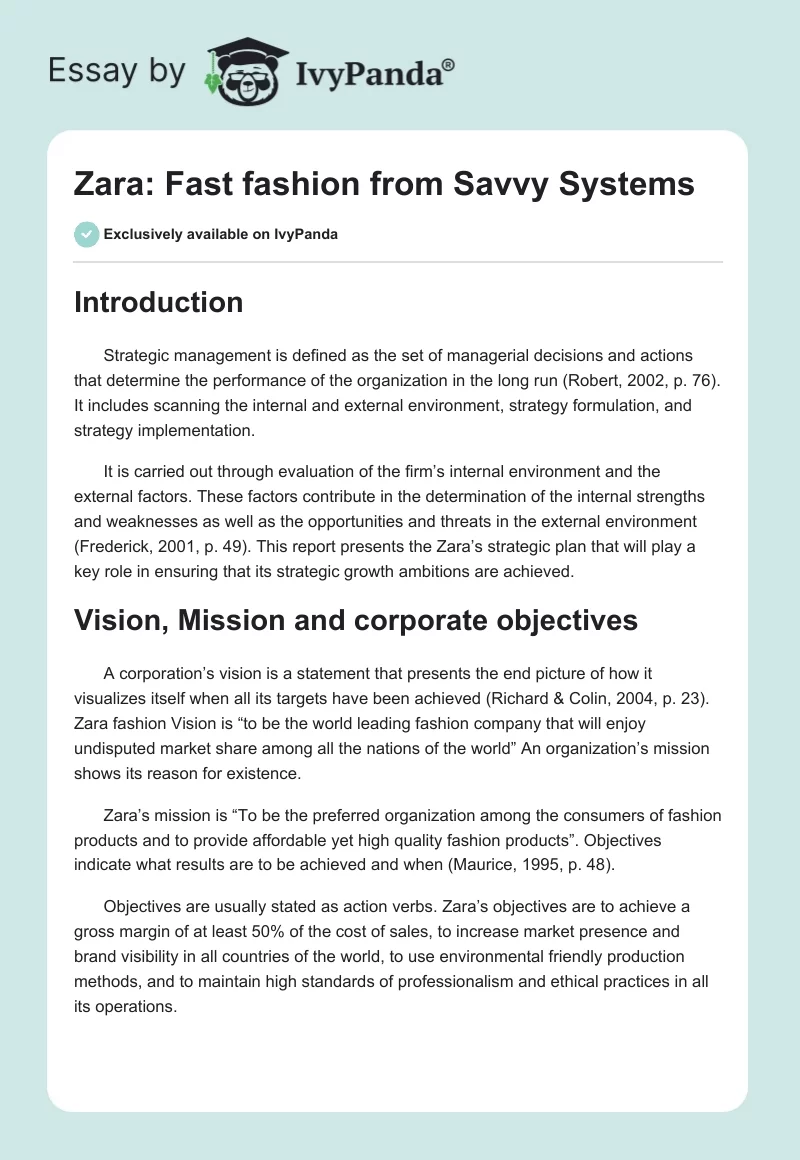 Zara: Fast fashion from Savvy Systems. Page 1