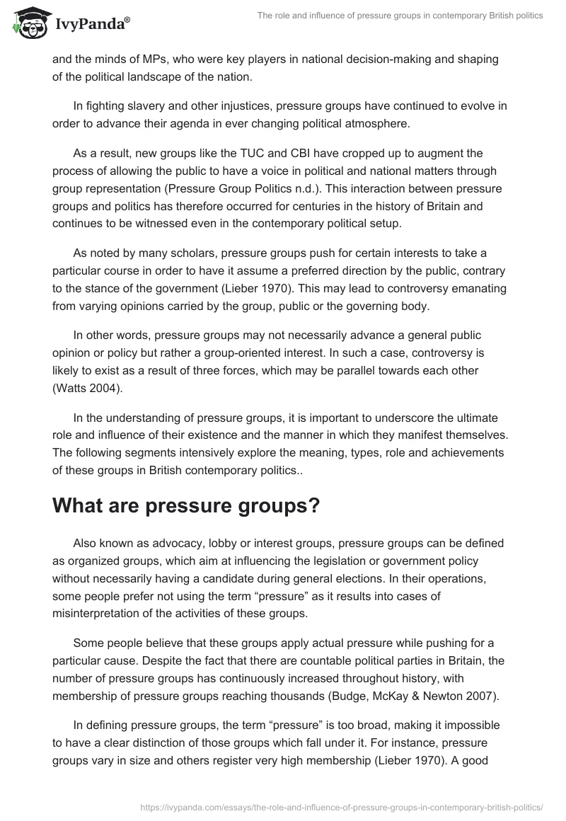 The role and influence of pressure groups in contemporary British politics. Page 2