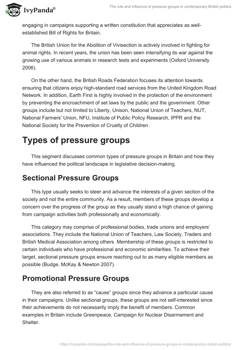 The role and influence of pressure groups in contemporary British politics. Page 5