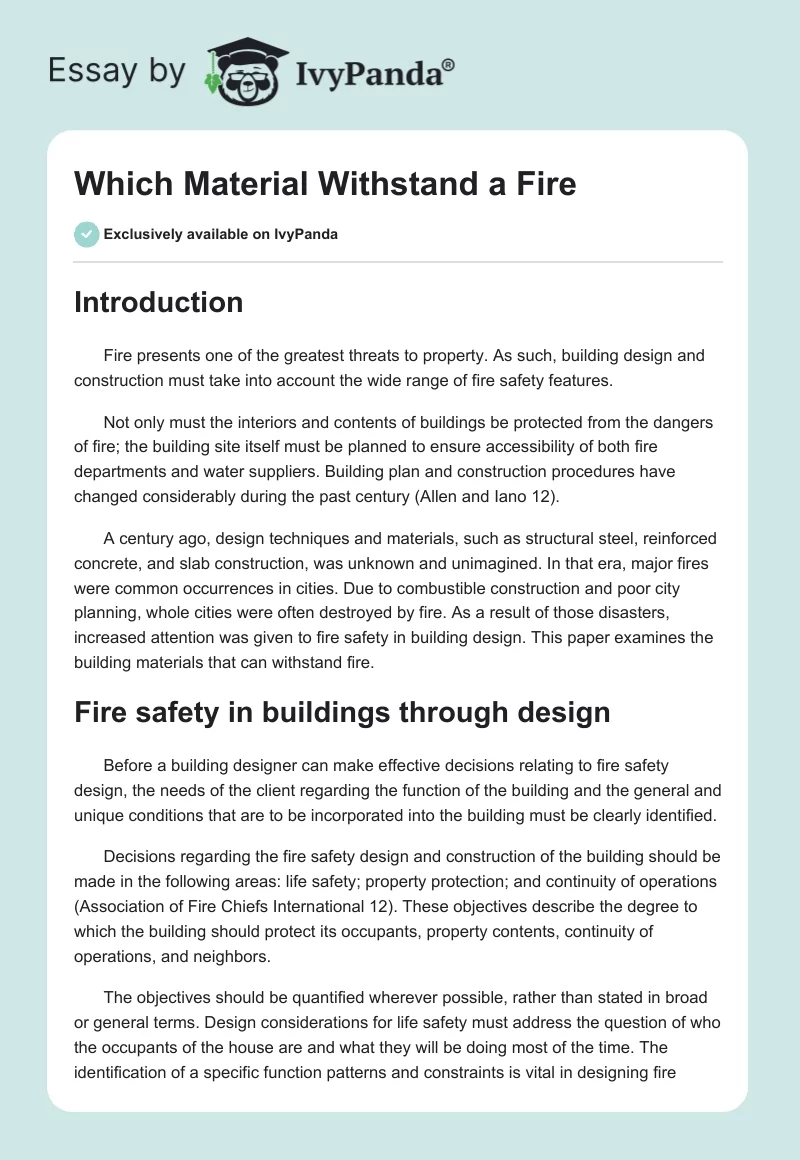 Which Material Withstand a Fire. Page 1