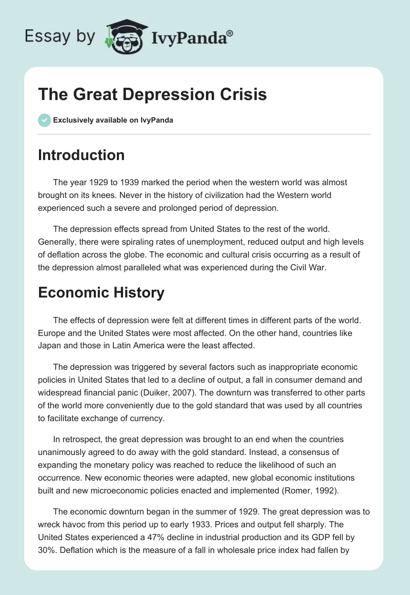 The Great Depression Crisis. Page 1