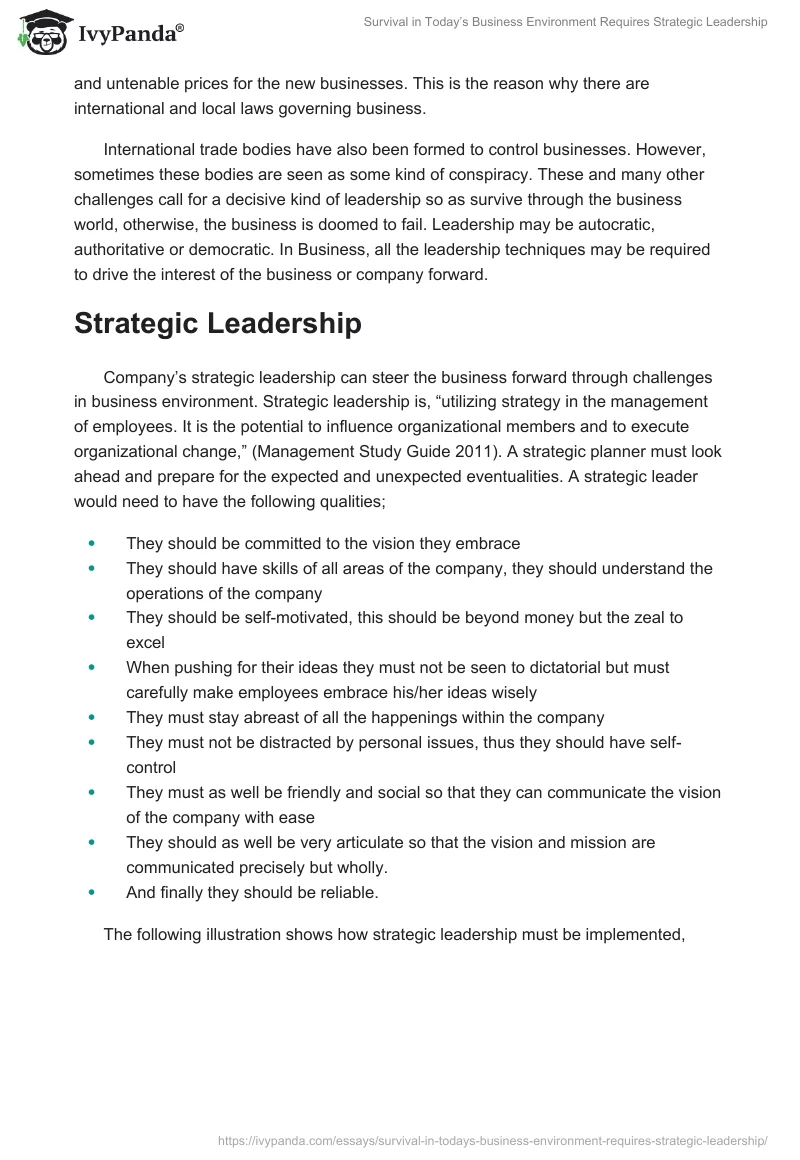 Survival in Today’s Business Environment Requires Strategic Leadership. Page 2