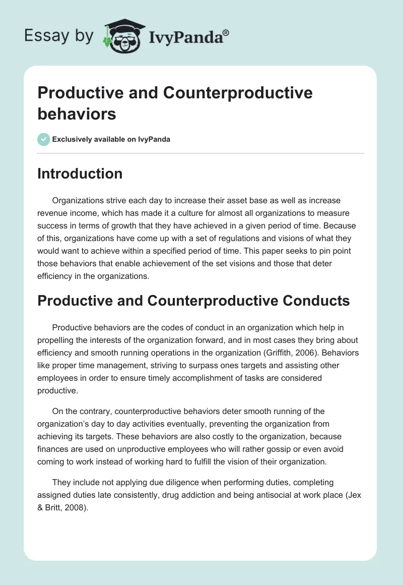 Productive and Counterproductive behaviors. Page 1