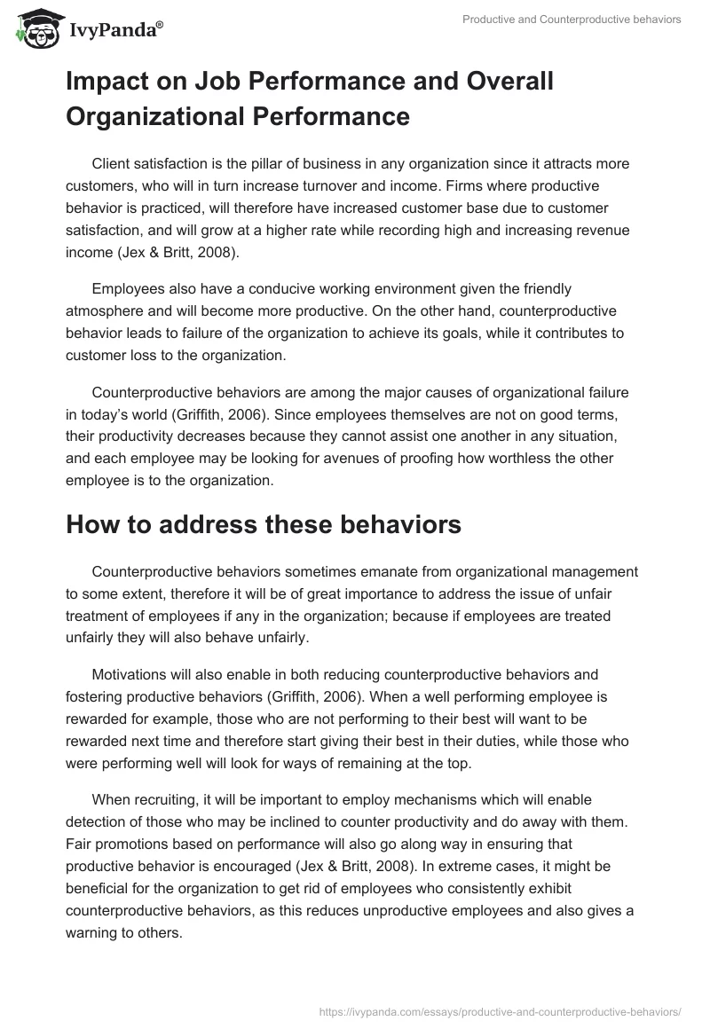Productive and Counterproductive behaviors. Page 2