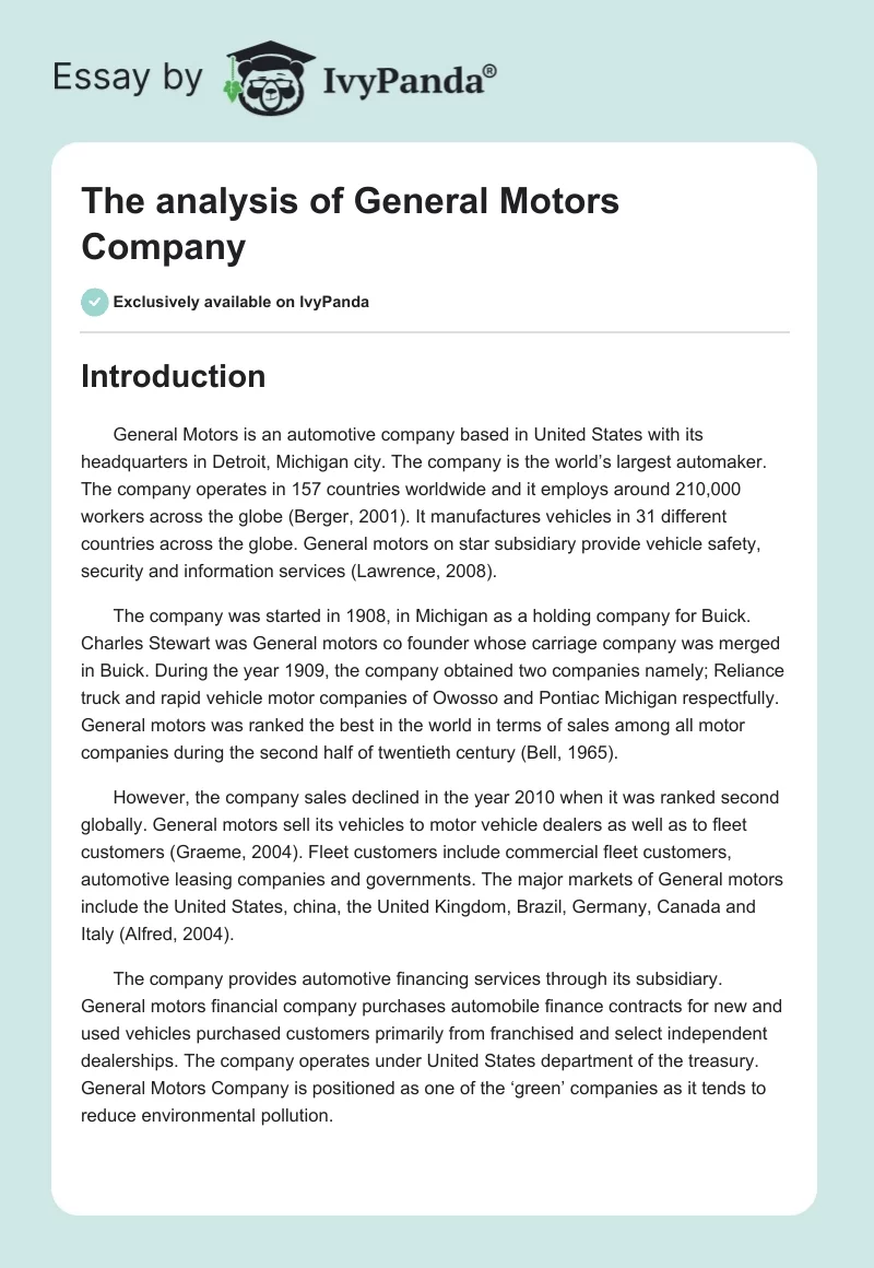 The analysis of General Motors Company. Page 1
