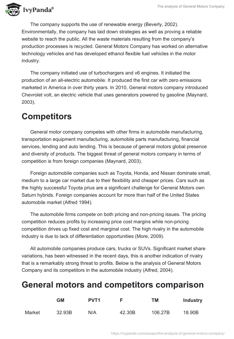The analysis of General Motors Company. Page 2