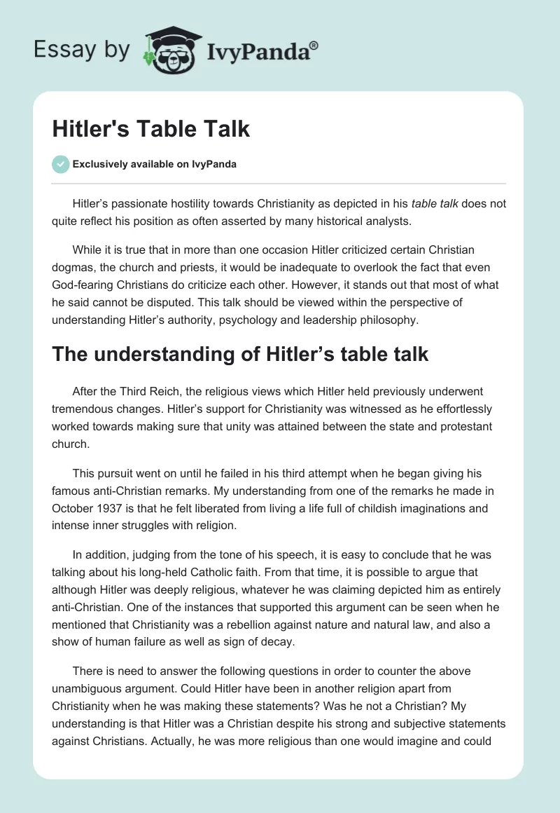 Hitler's Table Talk. Page 1