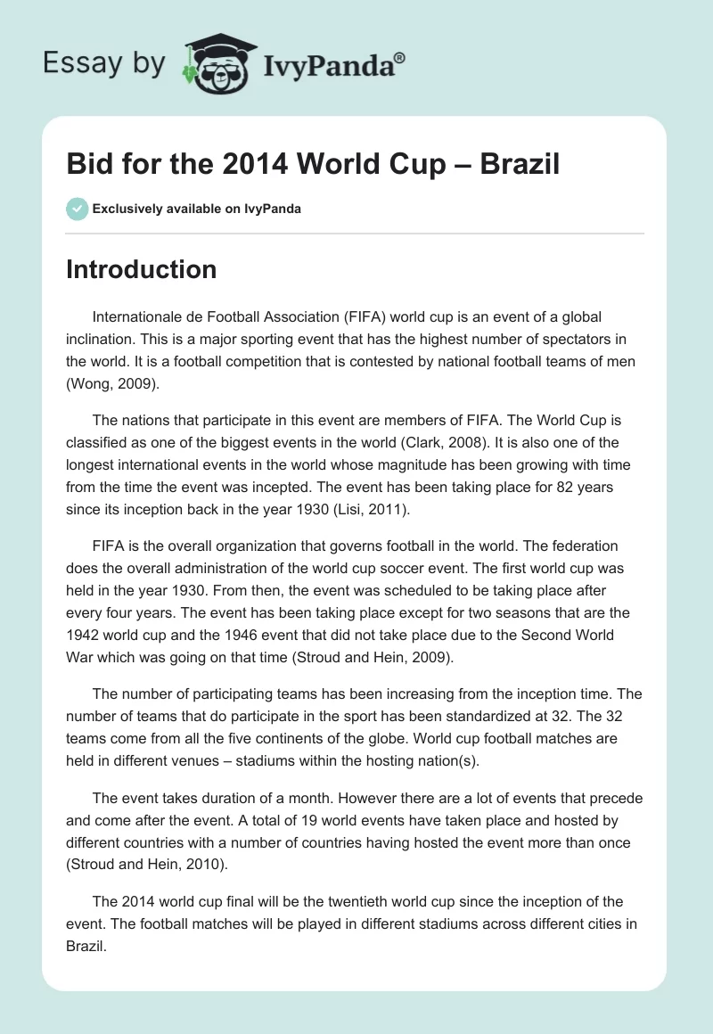 Bid for the 2014 World Cup – Brazil. Page 1