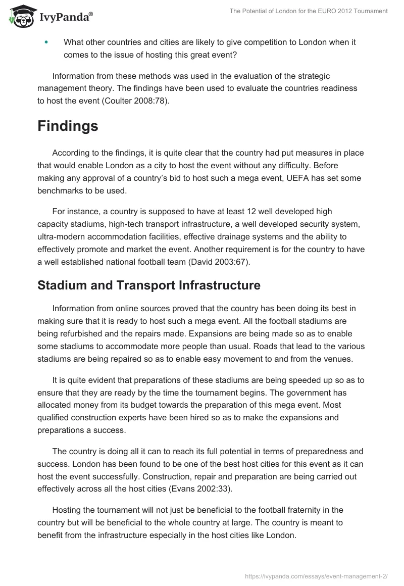 The Potential of London for the EURO 2012 Tournament. Page 4