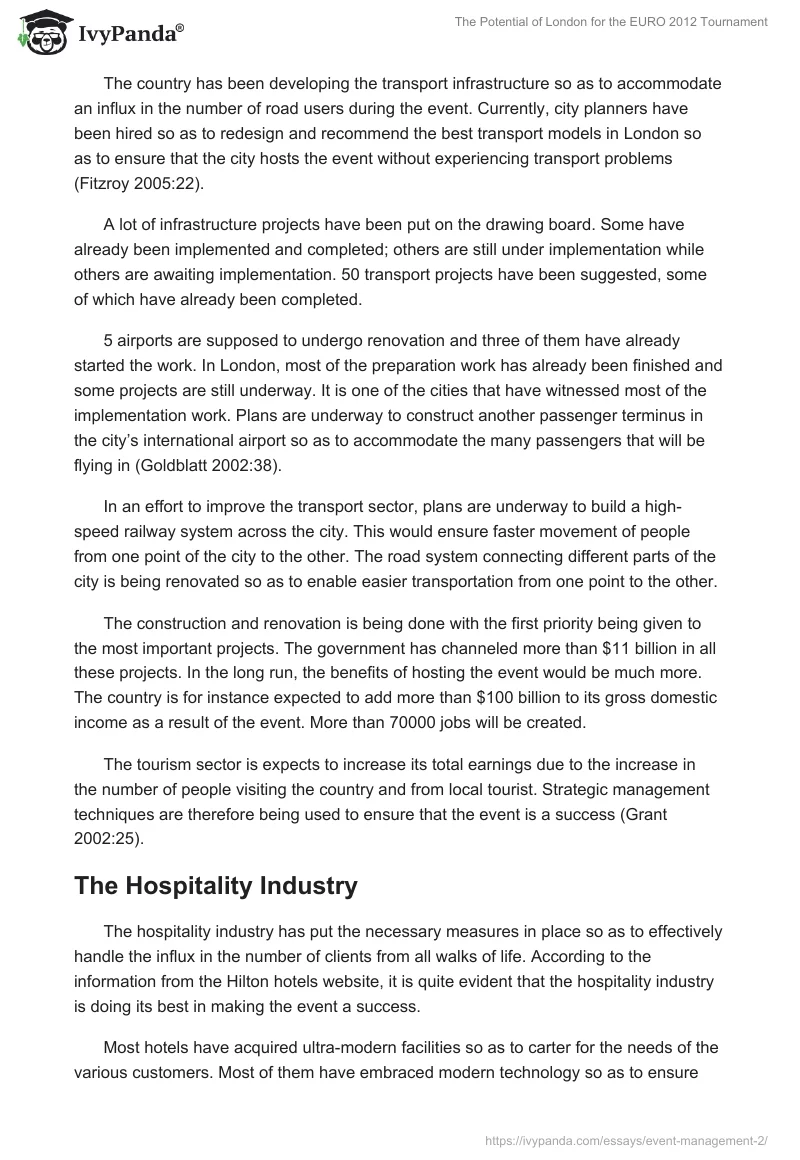 The Potential of London for the EURO 2012 Tournament. Page 5