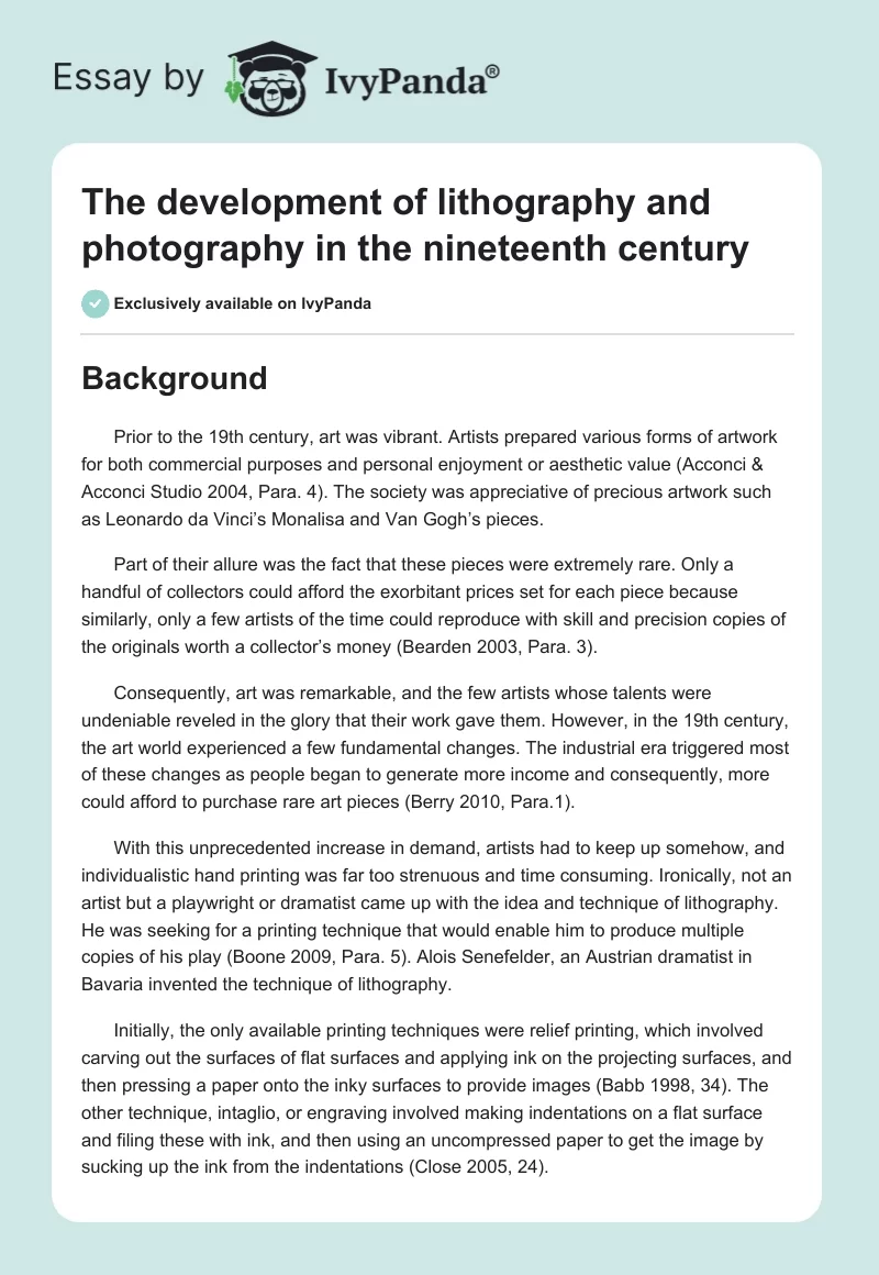 The Development of Lithography and Photography in the Nineteenth Century. Page 1