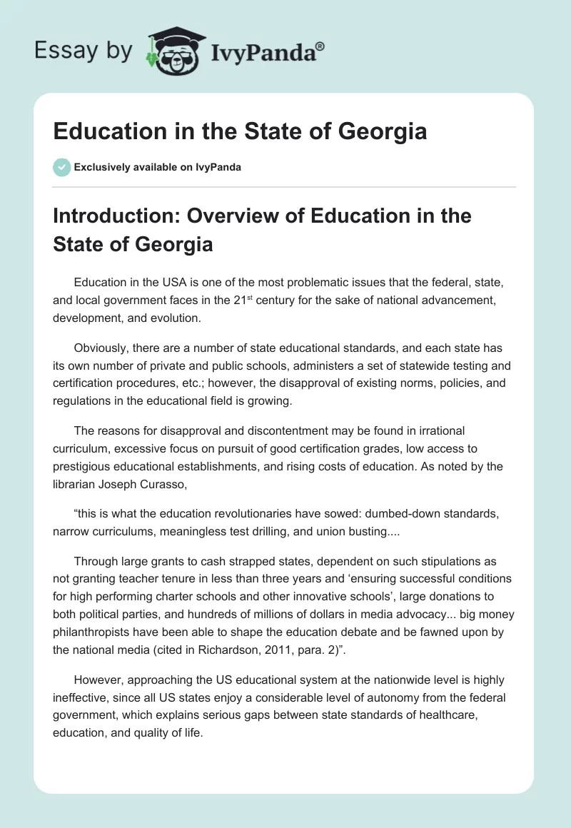 Education in the State of Georgia. Page 1