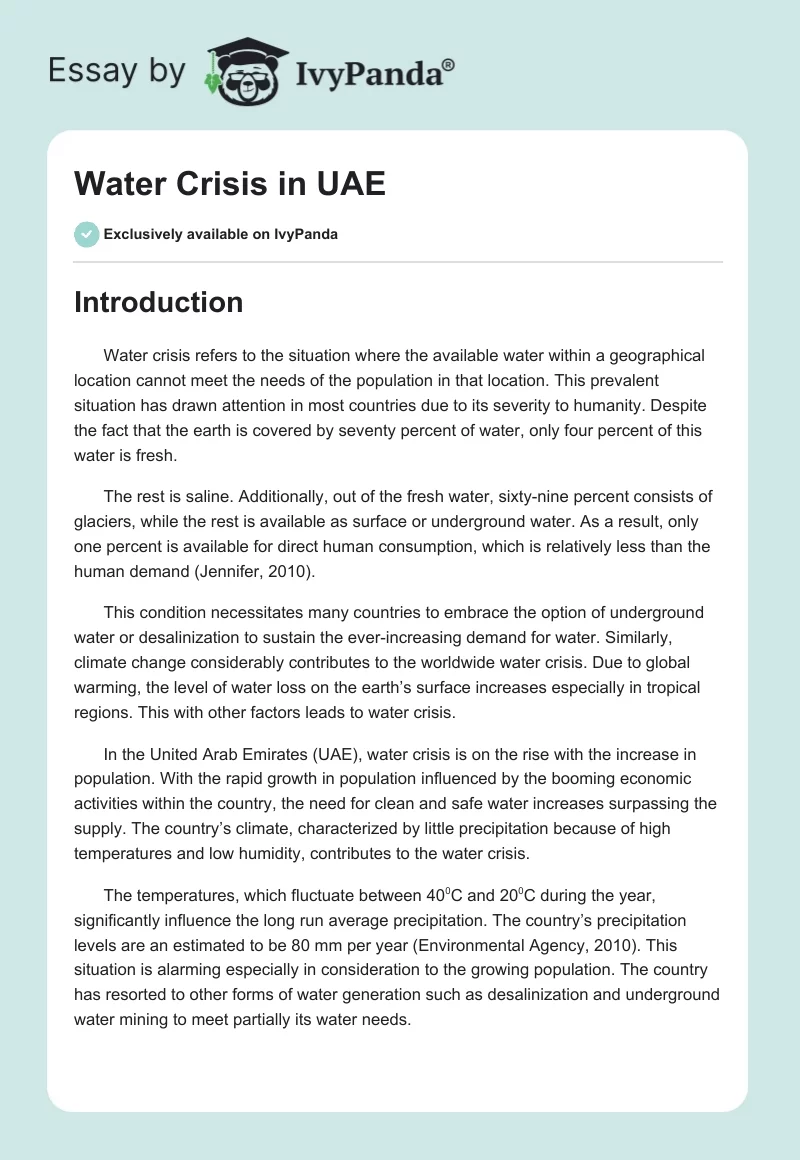 Water Crisis in UAE. Page 1