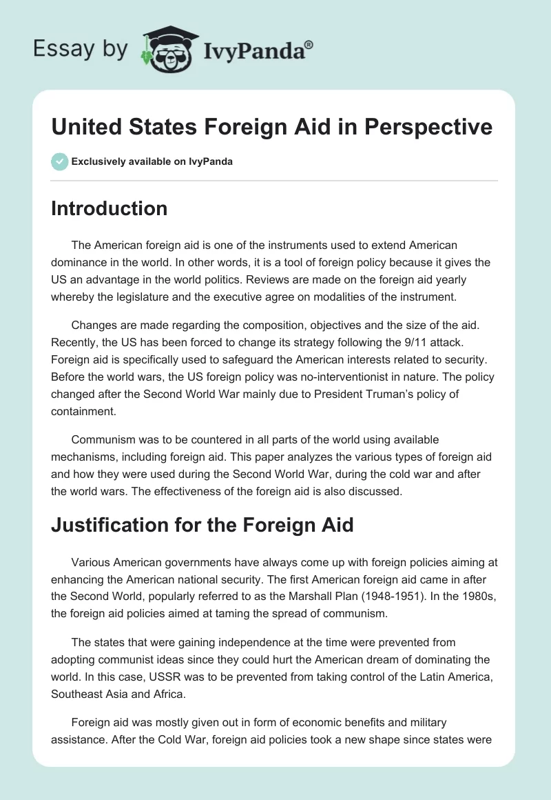 United States Foreign Aid in Perspective. Page 1