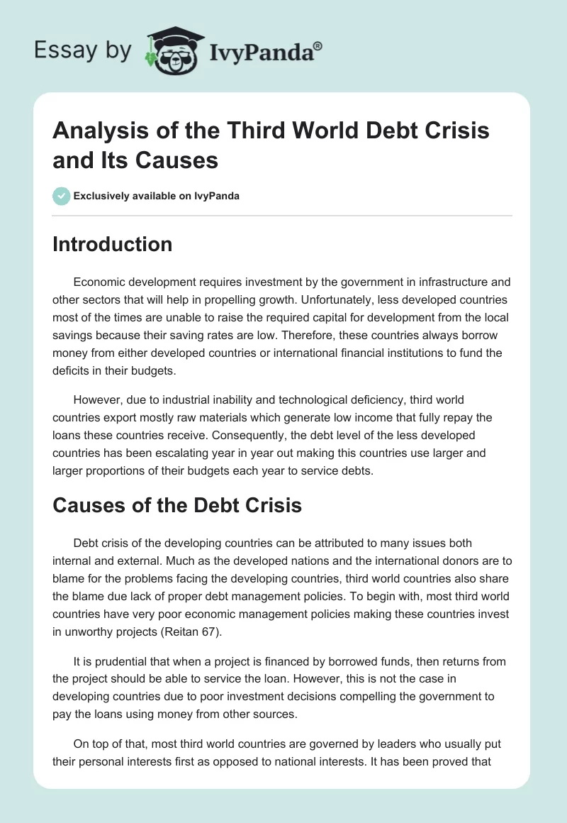 Analysis of the Third World Debt Crisis and Its Causes. Page 1