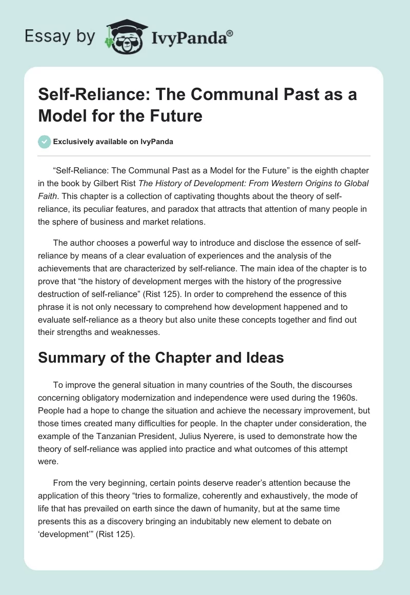 Self-Reliance: The Communal Past as a Model for the Future. Page 1