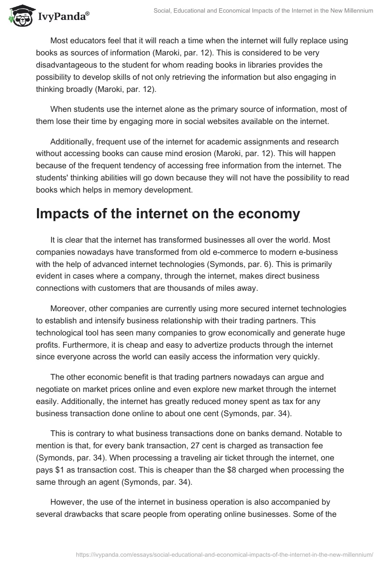 Social, Educational and Economical Impacts of the Internet in the New Millennium. Page 3