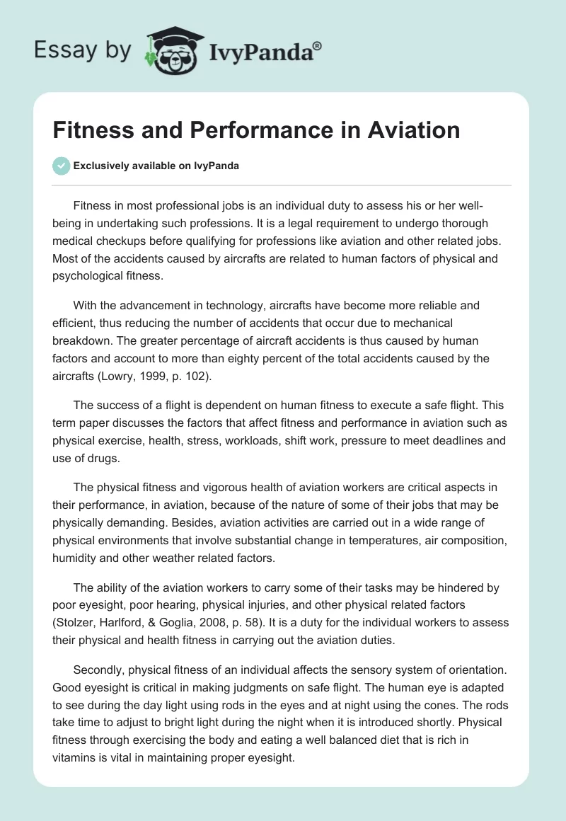 Fitness and Performance in Aviation. Page 1