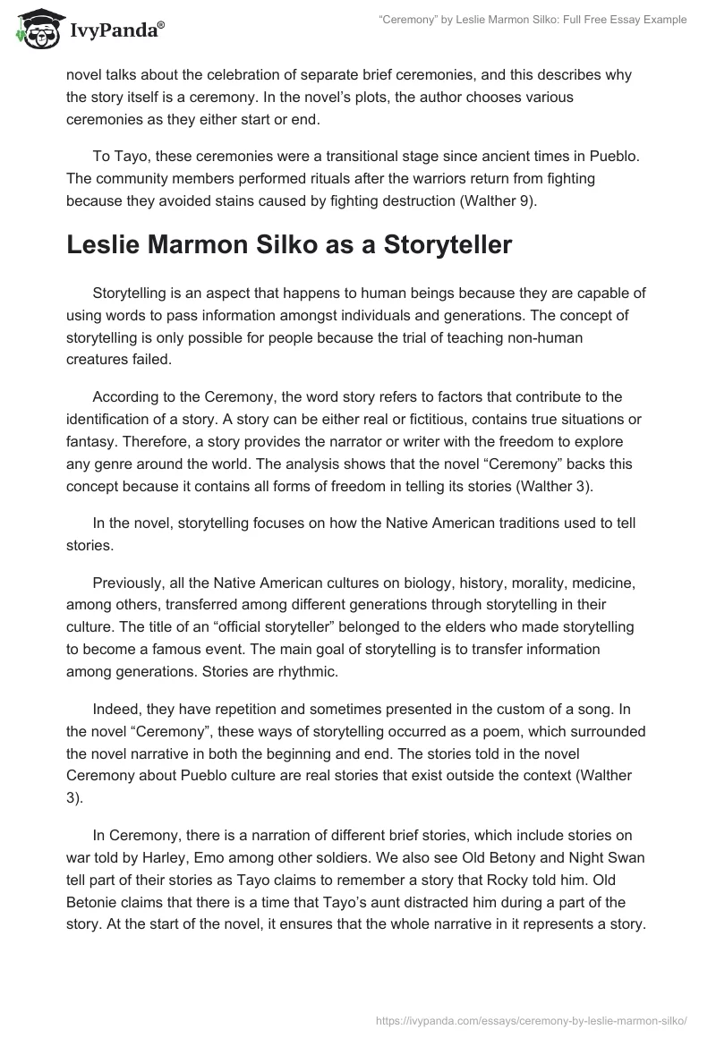 “Ceremony” by Leslie Marmon Silko: Full Free Essay Example. Page 2