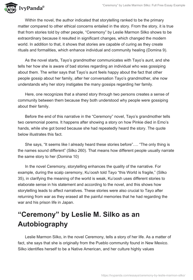 “Ceremony” by Leslie Marmon Silko: Full Free Essay Example. Page 3