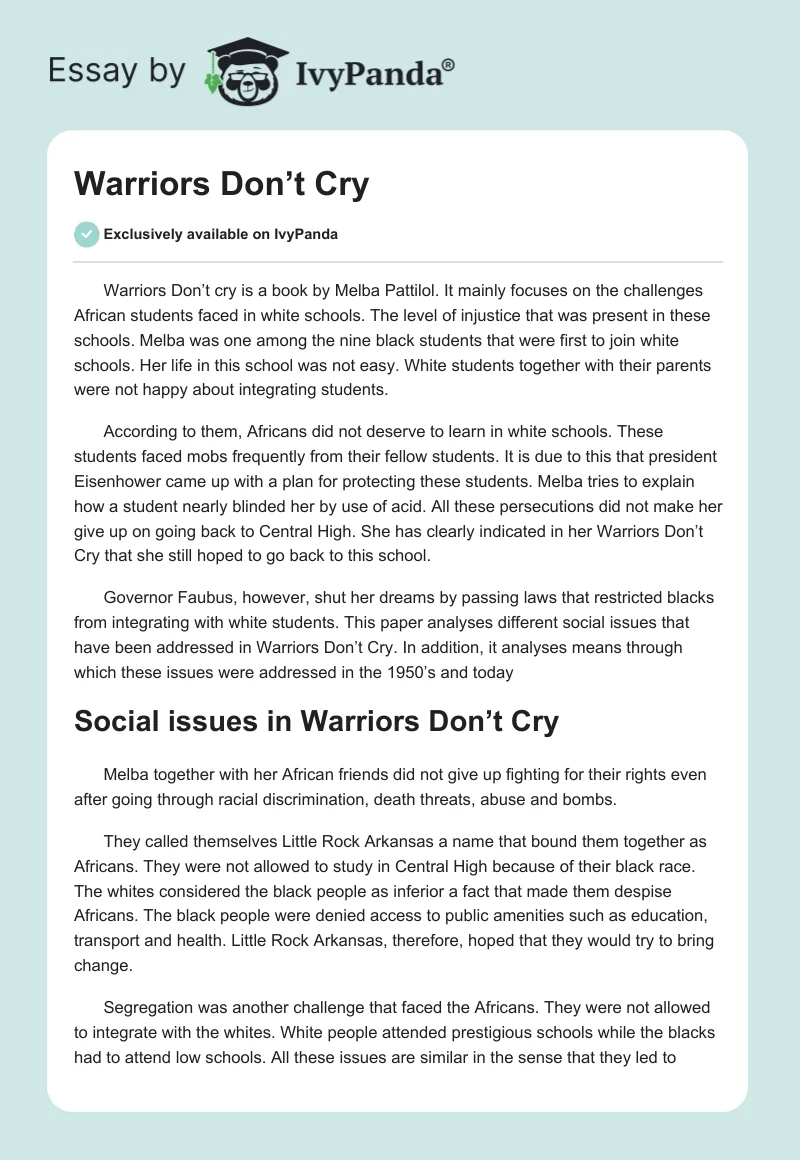 Warriors Don’t Cry. Page 1