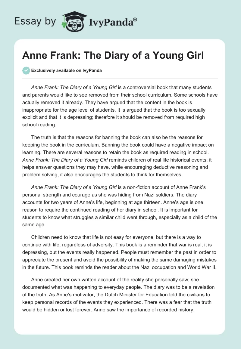Anne Frank: The Diary of a Young Girl. Page 1