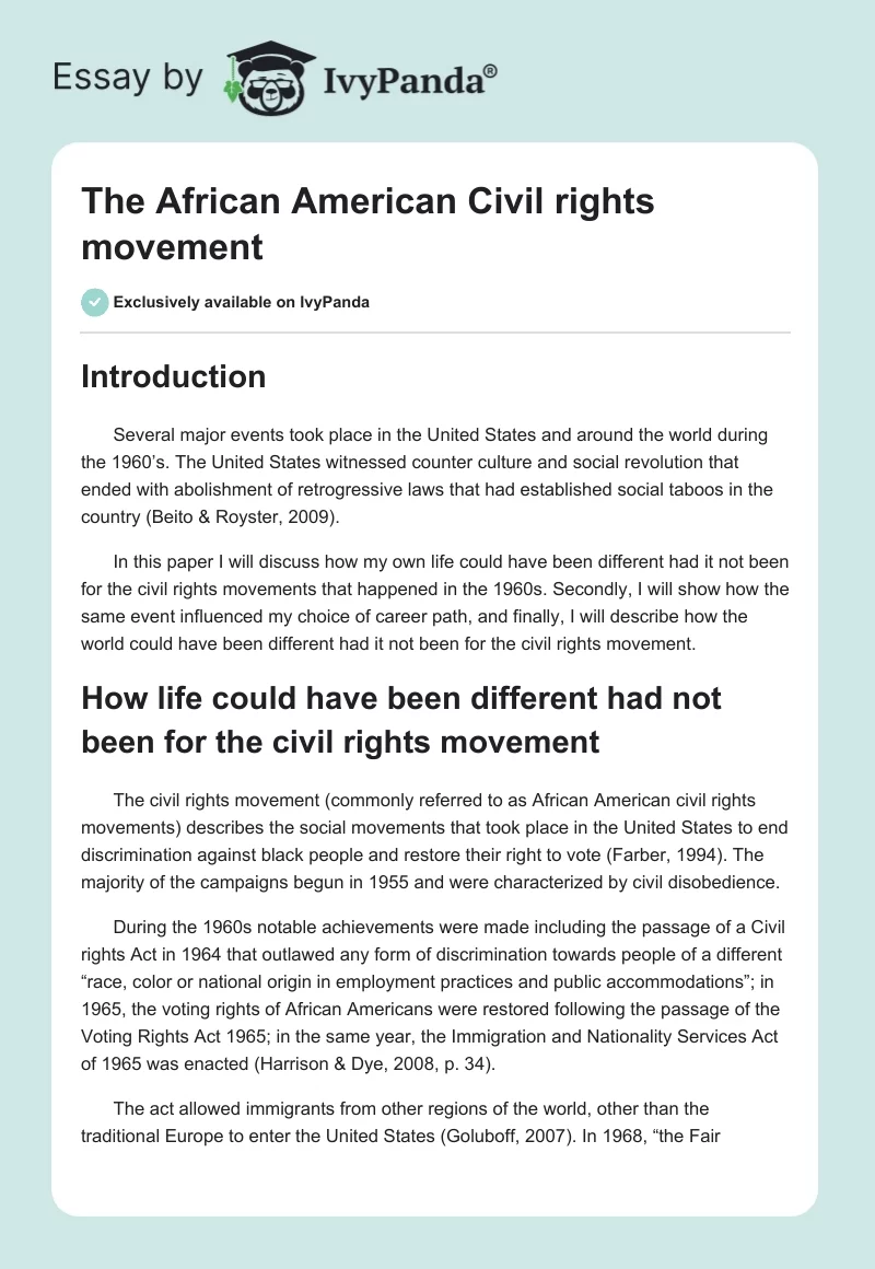 The African American Civil Rights Movement. Page 1