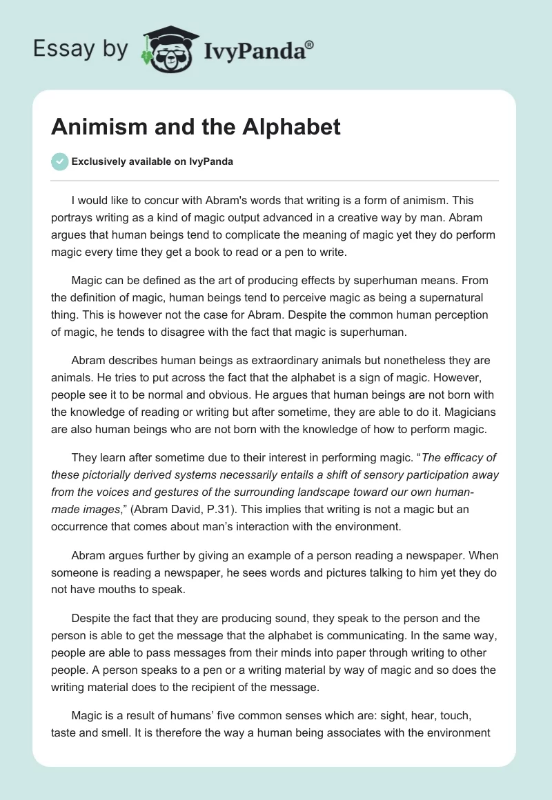 Animism and the Alphabet. Page 1