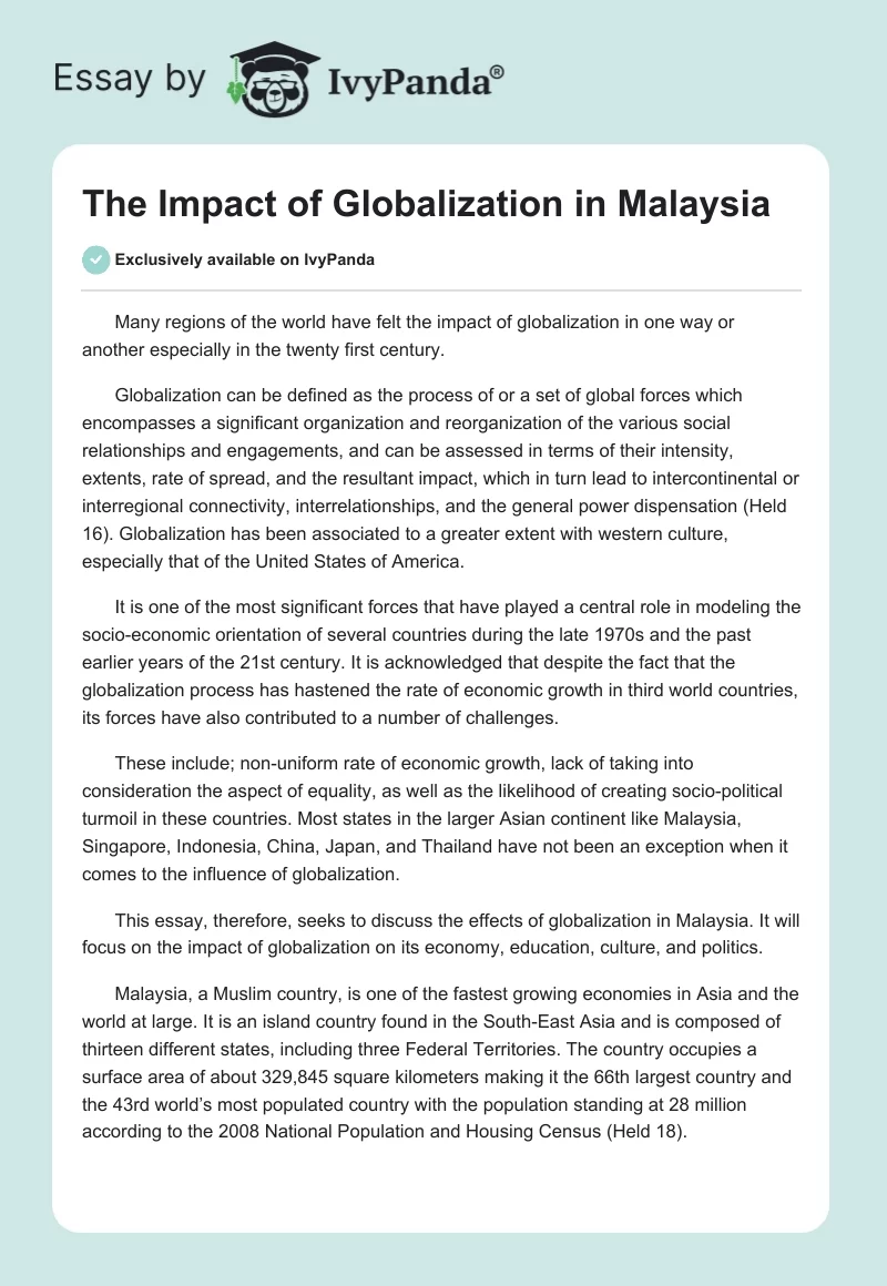 The Impact of Globalization in Malaysia. Page 1