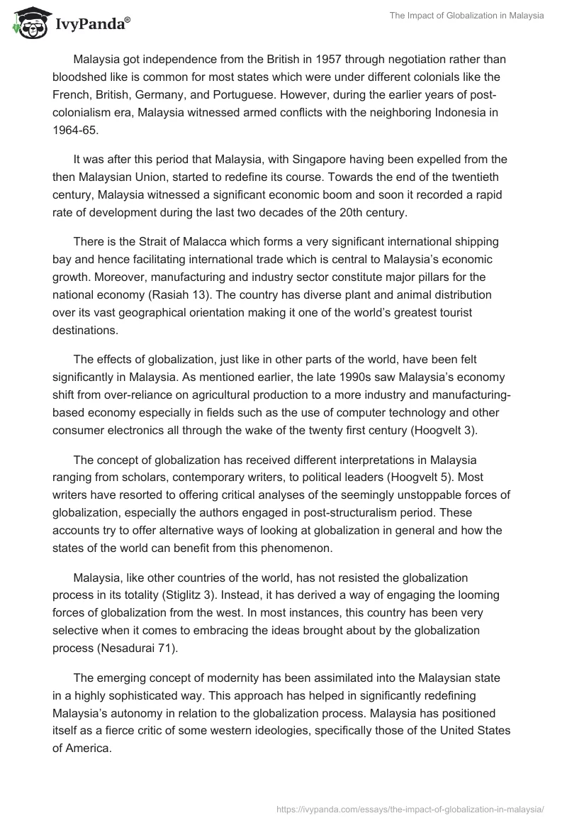 The Impact of Globalization in Malaysia. Page 2