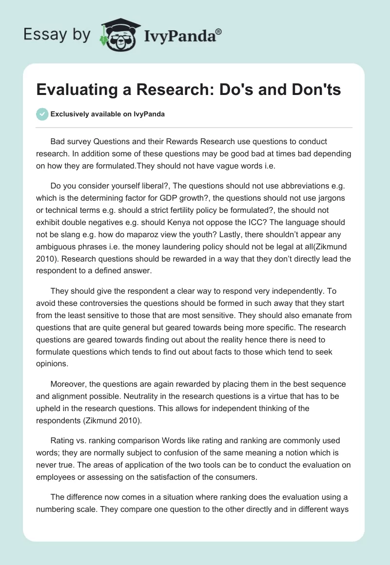 Evaluating a Research: Do's and Don'ts. Page 1