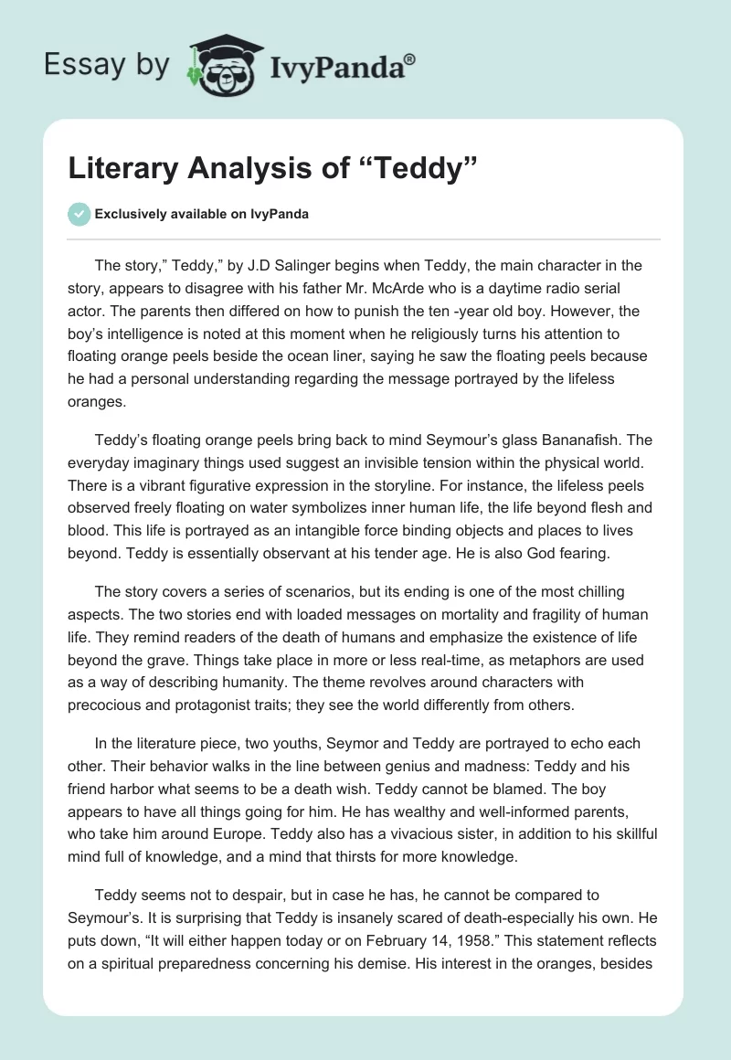 Literary Analysis of “Teddy”. Page 1