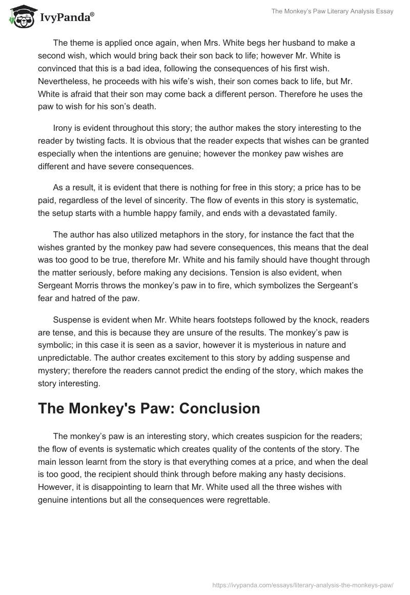The Monkey’s Paw Literary Analysis Essay. Page 2