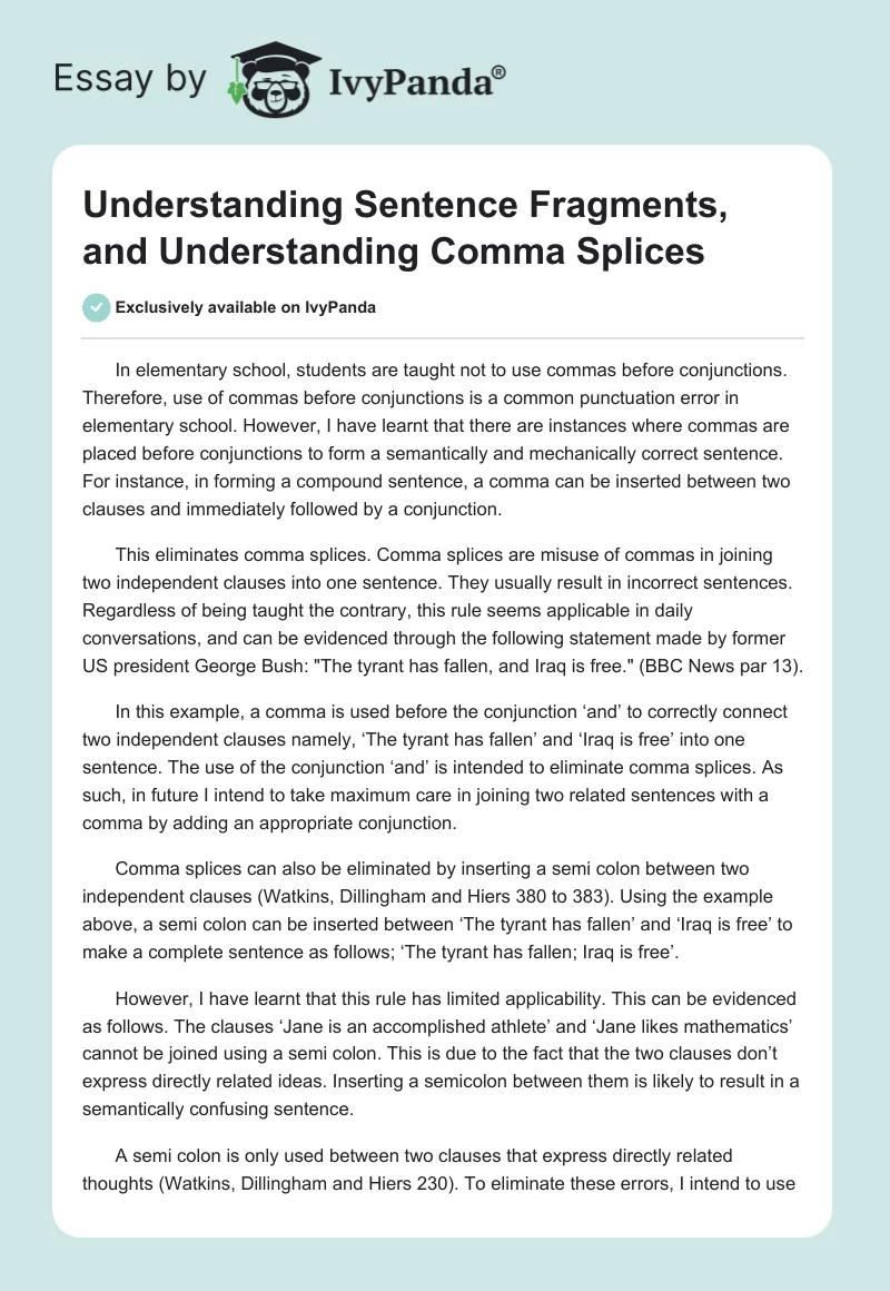 Understanding Sentence Fragments, and Understanding Comma Splices. Page 1